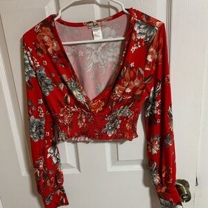 Lush Red Floral Smocked Crop Top
